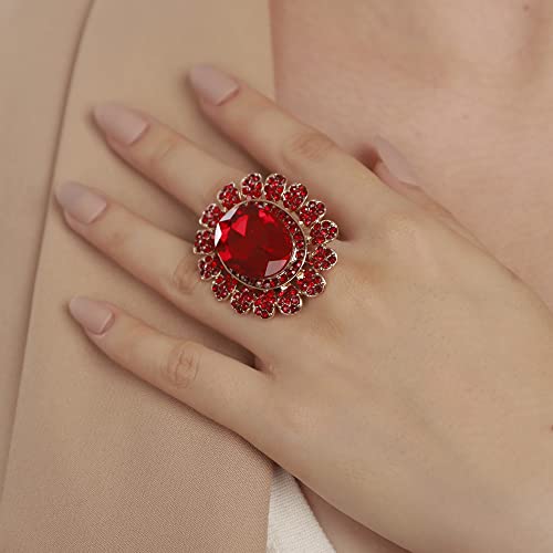 Yertter YERTTER-RING-22-11-1.4 Antique Gold Red Crystal Women Statement Ring Rhinestone Oval Ring Exaggerated Cocktail Ring Vintage Crystal Ring thumb #2