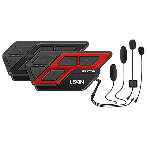 LEXIN ET-COM Motorcycle Bluetooth Headset, 2 Riders 1200m Helmet Communication System, Hi-Fi Speakers Helmet Intercom w/Voice Assistant/FM Radio/6 DIY Shells/IP67 Waterproof/800mAh Battery, Dual Pack Cover