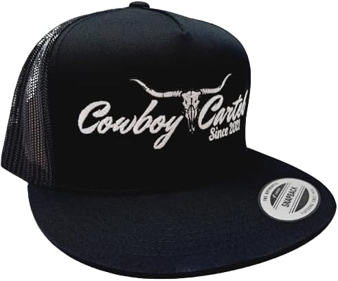 Cowboy Cartel Western Trucker Mesh Snapback Flat Bill Hat Cap Black Direct Embroidered