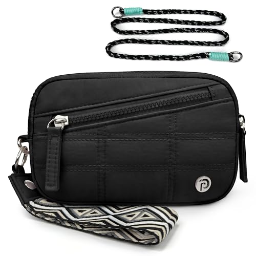 PASMAN Nylon Wristlet Clutch Wallet Purse With Crossbody for Women, RFID Blocking,Credit Card Holder Phone Organizer for Travel or work (black)