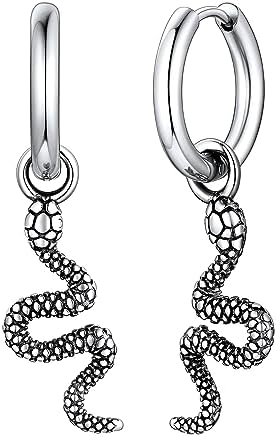 FaithHeart Snake Earrings, Punk Gothic Cobra Snake Hoop Earring Stainless Steel/Gold/Black, Dangling Serpent Earrings for Men Women - With Gift Packaging