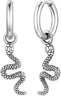 FaithHeart Snake Earrings, Punk Gothic Cobra Snake Hoop Earring Stainless Steel/Gold/Black, Dangling Serpent Earrings for Men Women - With Gift Packaging
