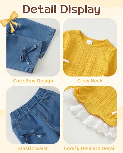 Image of Kucnuzki Toddler Baby Girl Clothes Long sleeve Fall Winter Shirt Tops Baggy Jeans Pants Set Kids Girls Outfits 2 Piece