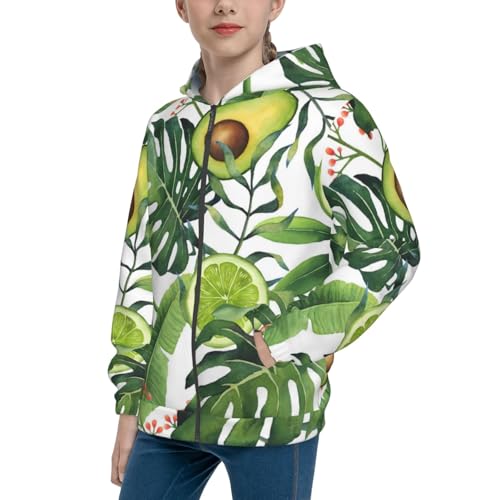 Watercolor Green Tropical Kid Hoodies Boys Zip Up Sweatshirts Girls Pullover with Pocket