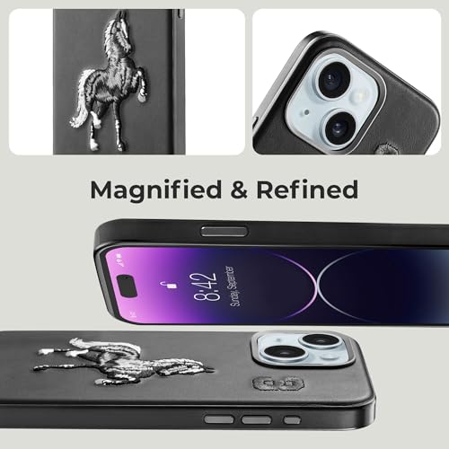 Image of PULOKA-Mobile Cover Compatible with iPhone 13-Horse Embroidery -Sleek & Stylish-Protective & Anti Scratch Phone Cover Vegan Leather Back Case -Men & Women-Santa Barbara Polo (Black)