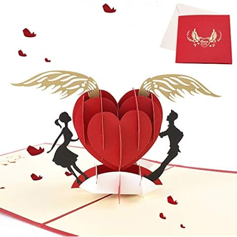 Sethexy 3D Valentine's Day Greeting Cards Wedding Invitation Romantic Angel Engagement Card Pop-Up Anniversary Birthday Gift for Girlfriend Boyfriend Wife Husband Friends Family Cover