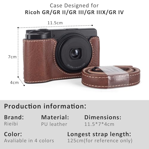 Funda para cámara Ricoh GR III protectora desmontable con correa café 5