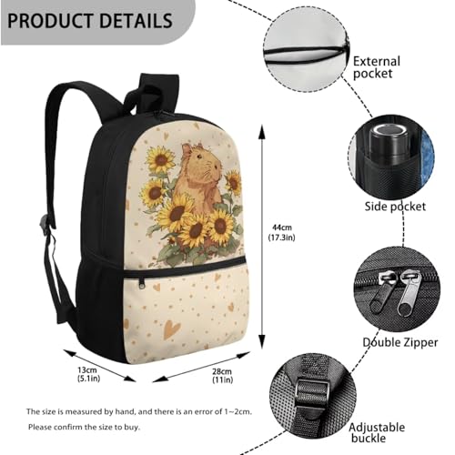 Capybara Backpack for School Girls Ages 6-8 with Lunch Box Kawaii Bookbag and Lunch Bag Pencil Case Water Bottle Holder Pencil Case Elementary Student School Bag Lunchbox Set, Sunflower3