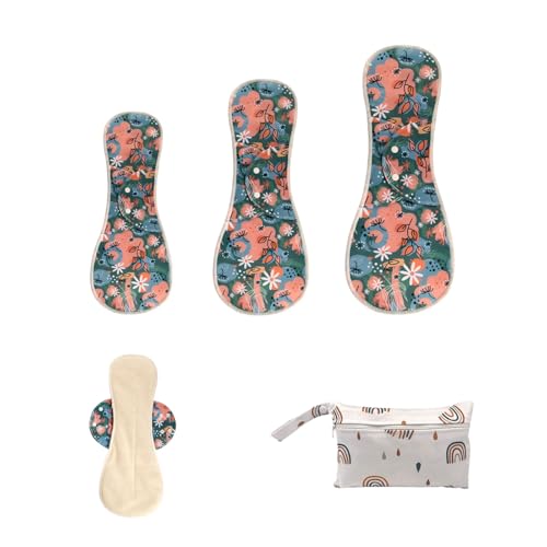 Image of Washable Sanitary Pad with Wings,Reusable Washable Cloth Menstrual Pads,Reusable Sanitary Pads for Women,4pcs /Set,Pack of 3+1 Storage Bag,Suitable for Menstrual Period,Incontinence Patients