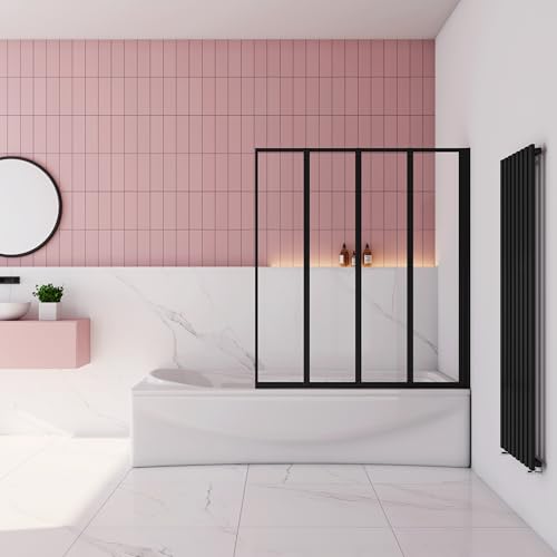 SLINE SANITARY Bathroom Matt Black Frameless 900x1400mm 4 Folding Shower Bath Screen Over Bath