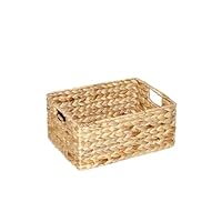 Wickerfield Water Hyacinth Woven Storage Box for Shelves Wicker Gift Hamper Basket with Handle Small Bathroom Organizer (Tall, Medium)