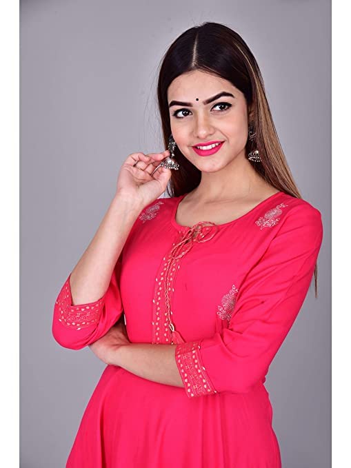 Image of JAYROSH Women's Embroidered Rayon Anarkali Kurta Gown | Flared Kurti for Women & Girls