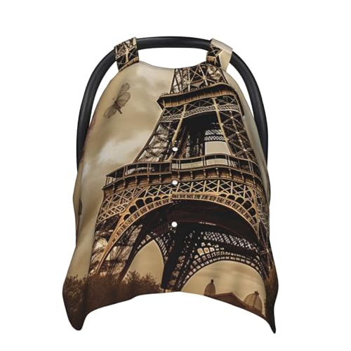 Baby Car Seat Canopy Cover for Mom, Soft Breathable Nursing Breastfeeding Covers Multi Use Stroller Sun Shade Newborn Shower Gift，Paris Eiffel Tower