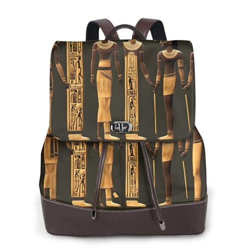 Sac à dos imprimé hiéroglyphe égyptien en cuir noir décontracté et mystique