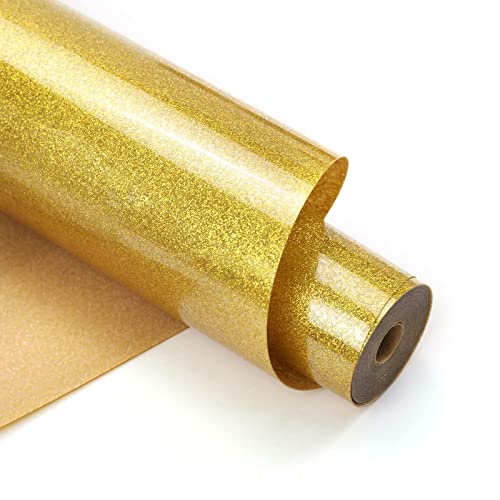 Image of HTVRONT Gold Glitter Heat Transfer Vinyl - 12 inch x 10ft Gold Glitter Iron on Vinyl for Shirts, Glitter HTV Vinyl Rolls for Heat Vinyl Design