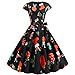 Produktbild SOMESUN Cocktailkleid Damen Weihnachten Kleider Langarm Weihnachtskleid Vintage Hepburn Druck Schulterfreies Partykleid A-Linie Swing Festlich Kleid Dress