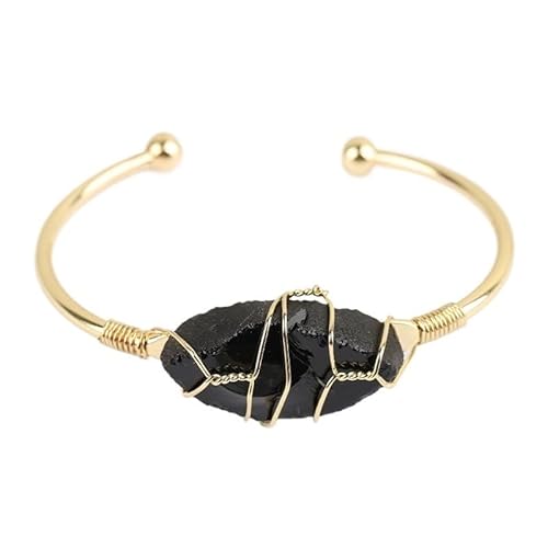 LOVDUSA Natural Stone Winding Crystal Bracelet | Irregular Crystal Bangle for Boho Style(Obsidianwire)