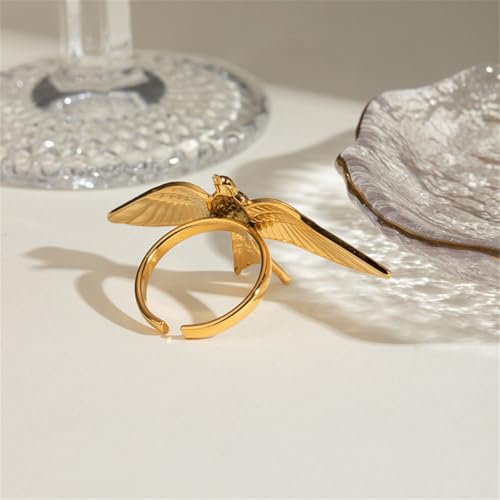 Big Bird Statement Ring for Women Gold-Toned Titanium Steel Exaggerate Large Wings Adjustable Open Band Wrap Finger Rings Comfirm Fit Vintage Animal Jewelryfor Wedding Holiday4
