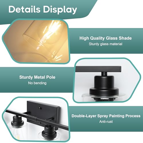 Image of Ascher Bathroom Light Fixtures, 4-Light Vanity Light Over Mirror, Matte Black Wall Sconces with Clear Glass Shades, Wall Lamp for Living Room Bedroom, E26 Base(Bulbs Not Included)