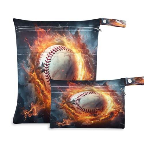 ATTX Baseball Water Fire Wet Dry Bags 2-Pack - Reusable Cloth Diaper Storage for Travel, Beach & Gym | Multi-Use Waterproof Bags for Swimsuits, Baby Clothes, Sports Gear#304
