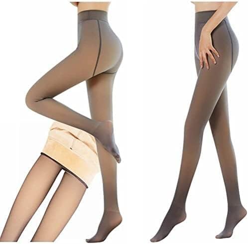 Fake Translucent Warm Fleece Pantyhose Women Warm Fleece Lined Slim Stretchy Leggings Pant(Black, 350g)