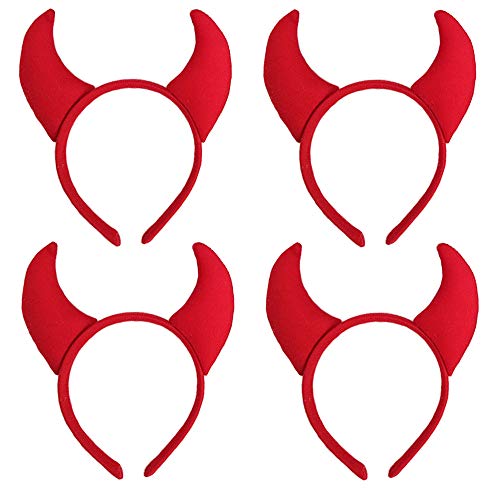 Halloween Devil Headband Devil Horns Headbands Hair Bands Red Devils Ears Headpiece Women Devil Hairband Hair Hoops Party Decoration Cosplay Costume Headdress Cute Handmade Hair Accessories 4 Pack