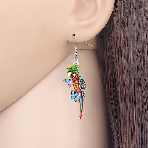 Funny Hawaii Tropical Bird Parrot Earrings for Women Cute Cocktail Margarita Dangle Earrings Parrot Jewelry for Beach Loves Gifts Party Accessories4