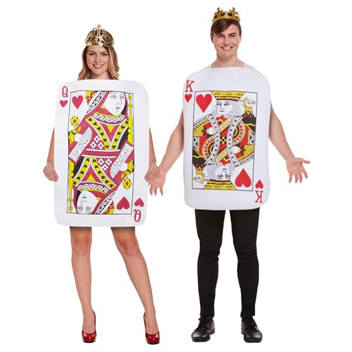 Lizzy King & Qeen of Hearts Playing Card Adult Fancy Dress Costume for Couple | Poker - Costume for adults accessory fancy dress & props for Halloween carnival & parties