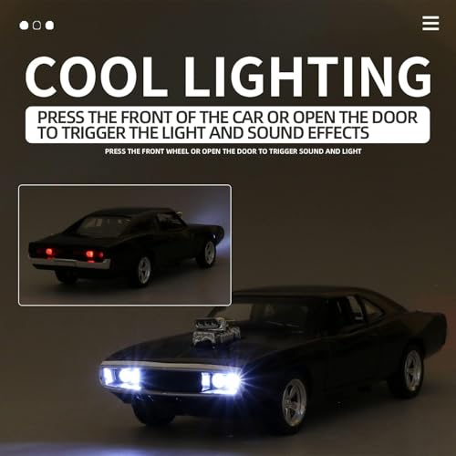 Image of F & F 7 Dodge Charger 1:32 Model Car with Box, Zinc Alloy Pull Back Toy car with Sound and Light for Kids Boy Girl Gift [Colors as Per Stock]