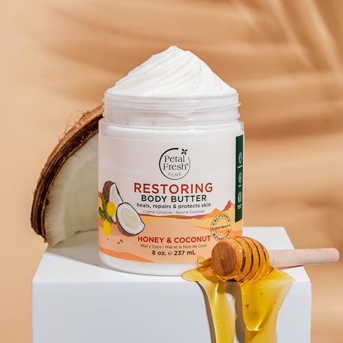 Petal Fresh Pure Restoring Honey & Coconut Body Butter - 237 gm | Certified Organic Shea Butter, Argan Oil, Coconut Oil | No Mineral Oil, Silicones, Color