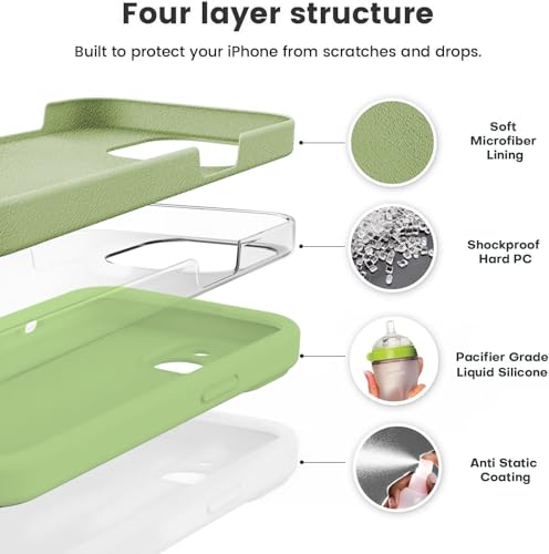 Image of Elzzi Square Candy Liquid Silicone iPhone Case Cover Compatible for iPhone 13, All Cube Series with Microfiber Lining Compatible iPhone 13 (6.1 inch) - Matcha Green