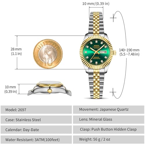 Image of NIBOSI Watches for Woman Analog Quartz Stainless Steel Diamond Rose Gold Green Small Dial Women Watches Classic Wrist Watch Date Waterproof