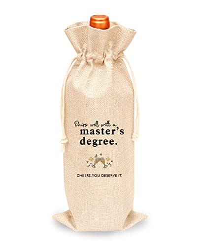 Toctose Bolsa de vinho para presente de mestrado, 1 peça, presente de formatura, presente de formatura engraçado, presente para ela, presente para ele, classe de 2025 - saco de vinho com cordão de