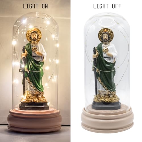 Estatua de San Judas con luz LED en cúpula de vidrio miniatura 4