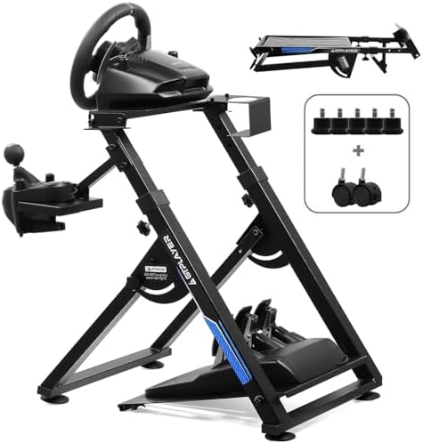 GTPLAYER Steering Wheel Stand for G25 G27 G29 G920 Foldable Racing Wheel Stand with Cup Holder Adjustable Height/Angle, Driving Simulator Gaming Wheel Stand