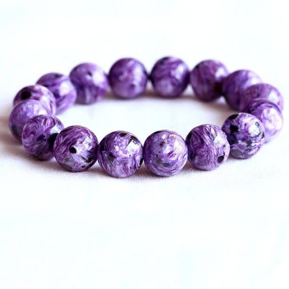 Bracelet en charoite véritable LKBEADS perles de 14mm de qualité supérieure