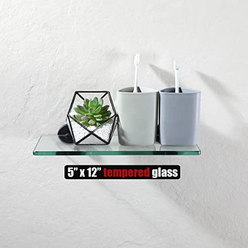 Jqk Bathroom Glass Shelf Black, Tempered Glass Shower Storage 12 By 5 Inches, 304 Stainless Steel Matte Black Wall Mount, Tgs101L12-Pb #TOP2