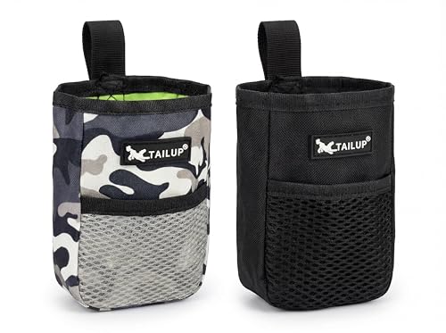 Barpre 2 Pack Dog Treat Pouch with Belt Clip - Small Training Bag for Puppy & Dogs - Durable 600D Oxford Walking Accessories - Hands-Free Reward Snack Holder (Black & Camouflage)