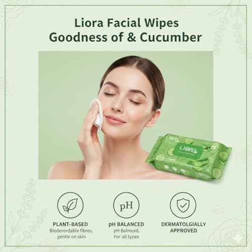 Image of Liora Wet Wipes, Daily Cleansing, Refreshing & Moisturizing Facial Wipes | Aloe Vera Enriched | Rose, Lavender, Watermelon & Cucumber | Anti-Acne, Biodegradable | 25 Wipes Each, Pack of 12 (300 Wipes)