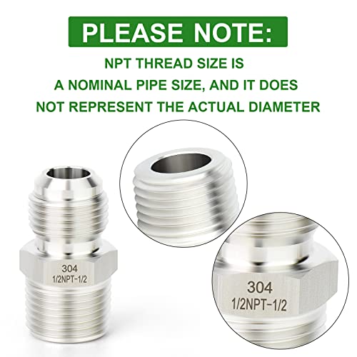 Image of TAISHER 2PCS Forging of 304 Stainless Steel Tube Flare Fittings, 1 /2 inch Male Flare x 1 /2 inch NPT Male, Half Union