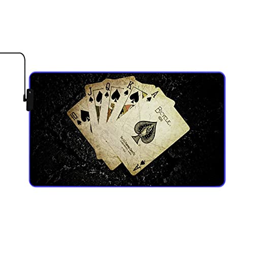 VINISATH Table Mat,Cards Poker The Game Digital Art Ace of Spades Card Game Dark Background Play,LED RGB Waterproof Gaming Mouse Pad Non Slip Luminous Protector Table Mat for PC,Laptop,Office,Home
