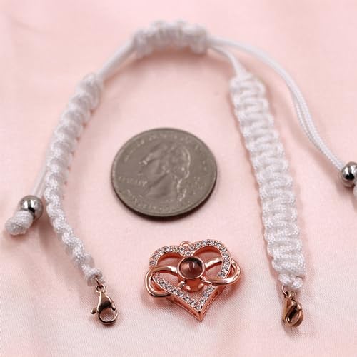 Image of 100 Languages I Love You Bracelet Necklace Heart Projection Bracelets Adjustable Braided Rope Friendship Love Gifts for Mom Best Friends