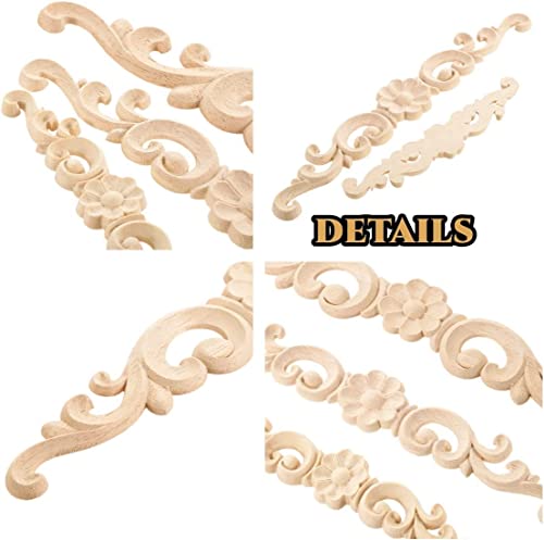 Muxsam Wood Carved Onlays Appliques, Long Carvings Overlays Decor, Rosette Inlay Decals Ornaments For Drawers Door Cabinet Mirror Dresser Wall Mantels Euro Furniture Crafts(4-Pack, 27X4Cm/10.7"X1.6") #TOP2