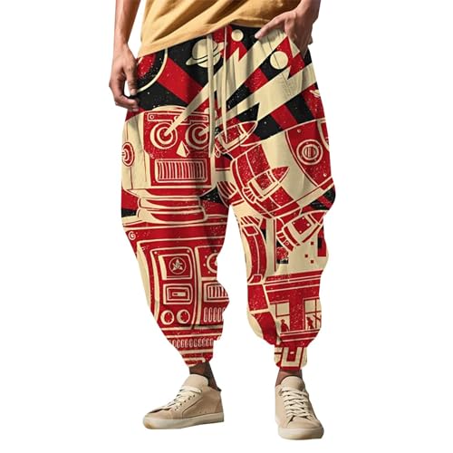 Cargo Pants for Men Japanese Pants Mens Joggers Fun Print Fashion Street Sweatpants with Pockets Baggy Elastic Waist