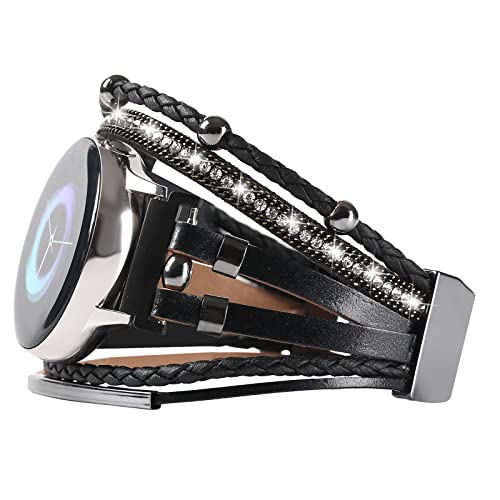 Posh Leather 20Mm Watch Band Galaxy Watch 4/5 Band/Active 2 Watch Bands 40Mm 44Mm/Galaxy Watch 5 Pro Band/Watch 3 41Mm/Watch 4 Classic 42Mm 46Mm, Boho Bracelet Handmade Strap For Women (Solid Black) #TOP1