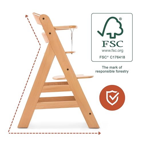 hauck Alpha+, Natur - Mitwachsender Holzhochstuhl aus Buche für Kinder ab 6 Monaten bis 90 kg - Inklusive 5 Punkt Gurt, Schrittgurt, Schutzbügel - Kompatibel mit viel Zubehör