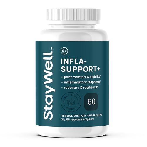 Stay-Well Naturals Infla-Support Plus- 750mg Herbal Supplement Blend with Curcumin and Ashwagadha Extract Shatavari Kavach Fenugreek Pippali Guduchi Shilajit Goshura and Sunthi 60ct