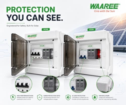Image of WAAREE 1-6 kW ACDB & DCDB (1 In - 1 Out) Single Phase || Combo || 12 Month Performance Warranty || IP65 Polycarbonate ABS Enclosure MCB & Surge Protection Device