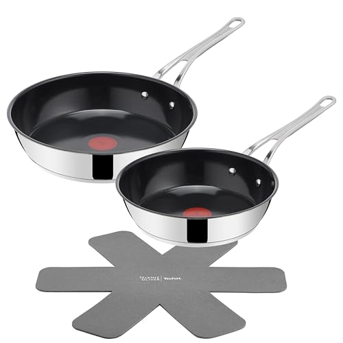 Tefal Jamie Oliver Classic Cook Pfannen-Set 24/28 cm, inkl. Pfannenschoner, antihaftbeschichtete Keramikoberfläche, Thermo-Signal, für alle Herdarten, Edelstahl, H881S355