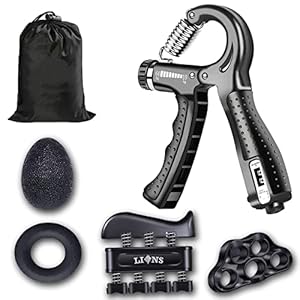 Lions Adjustable 5 Pcs Hand Grips Strengthener Set, Finger Stretcher, Stress Relief Grip Ball, for Athletes and Musicians Forearm Strengthened Workout With Monitor
